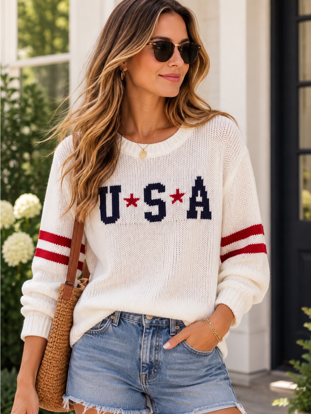 USA Grayson Threads White Crewneck Sweater s/Large cotton blend